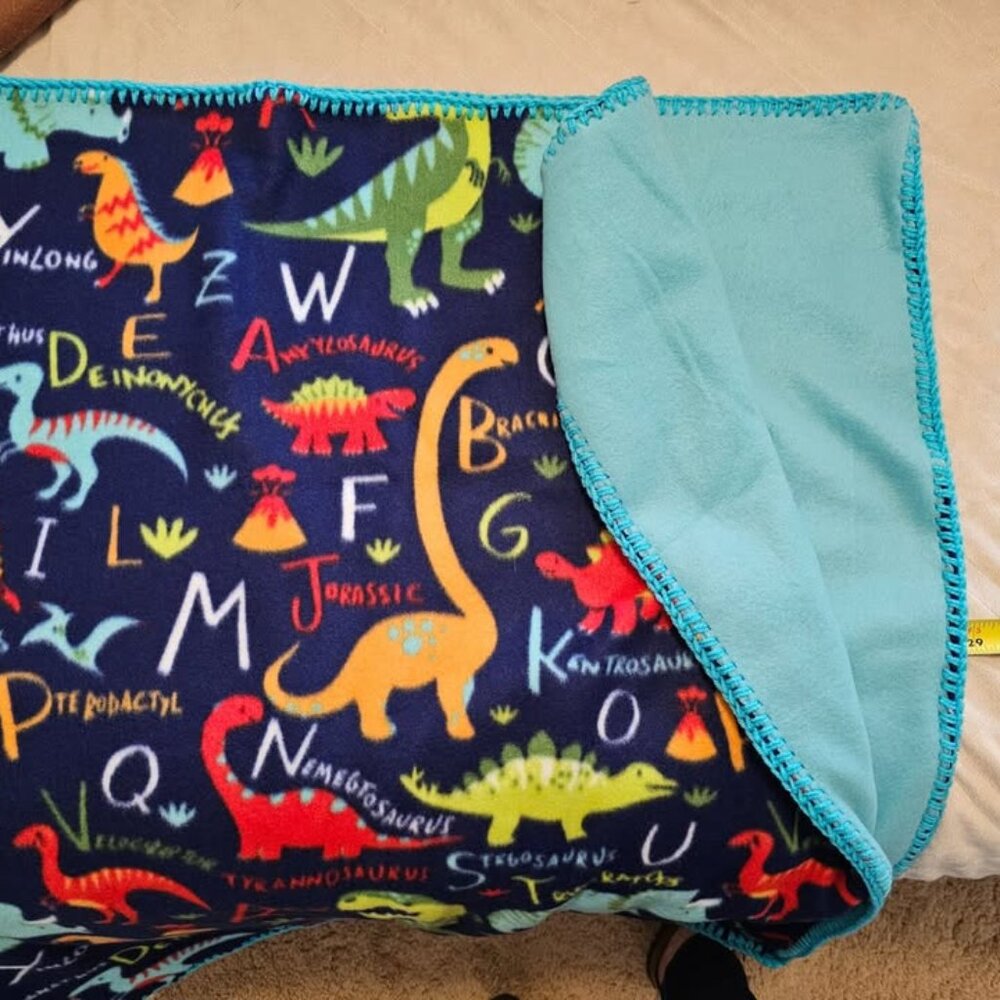 Handmade Double Fleece (Dinosaurs) Crochet Edged Blanket